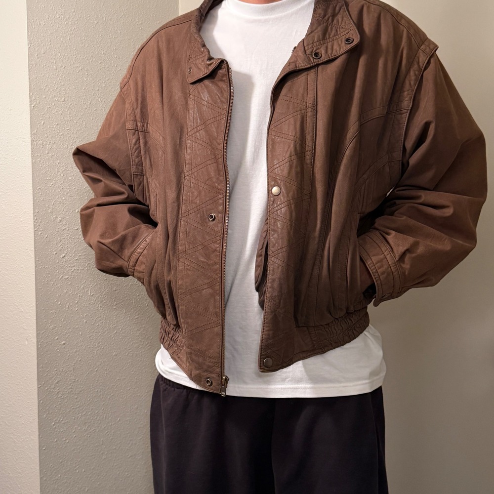 Wilsons 100% Leather Mens LRG Brown Thinsulate Bomber / Motorcycle Jacket